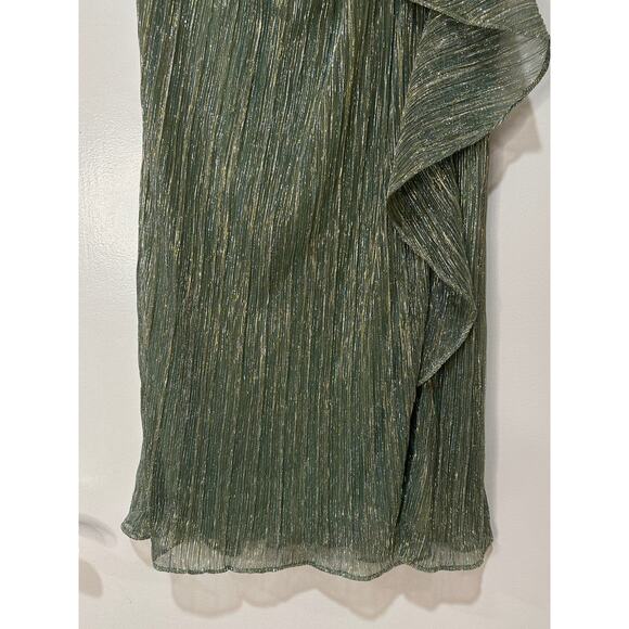 Adrianna Papell Metallic Crinkle Midi Dress Green Slate Size 4 NWT Dressy - Picture 9 of 16